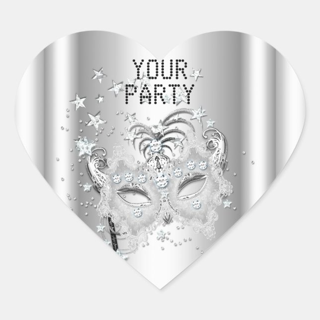 Sticker Heart MASK White Silver Party (Devant)