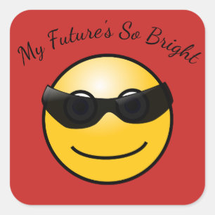 Sticker: Helle Zukunft Lustiges Emoji mit Sonnenbr Quadratischer Aufkleber