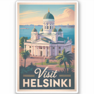 Sticker Helsinki Finlande Cathédrale Voyage Art Rétro