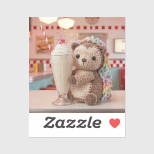 Sticker Hérisson au crochet et milkshake au diner rétro