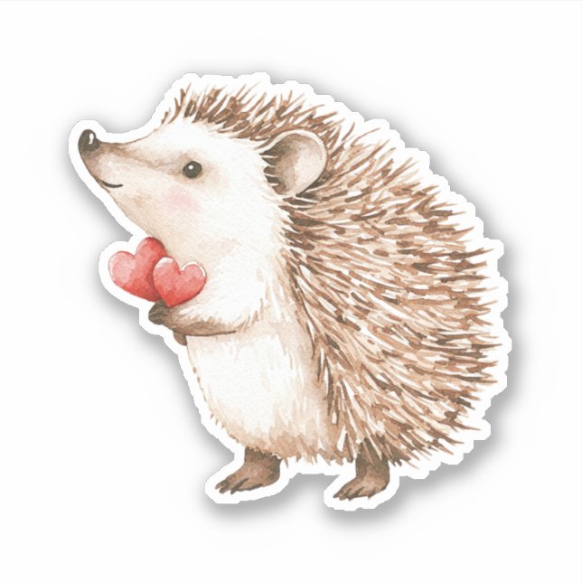 Sticker Hérisson Mignon avec des Cœurs (Devant)