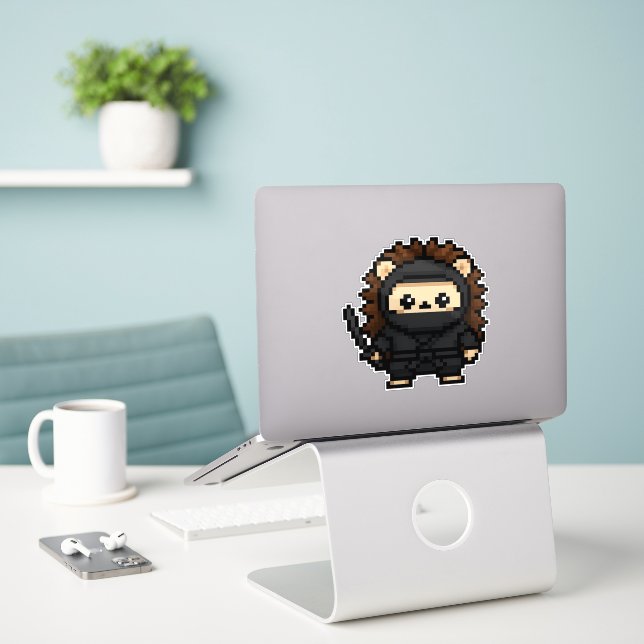 Sticker hérisson ninja 6x6 (Ordinateur portable sur le bureau)