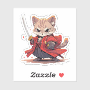 Sticker Héros Chat de style Samouraï en colère