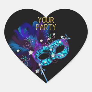 Sticker Herz MASKEN Blau Gold Party