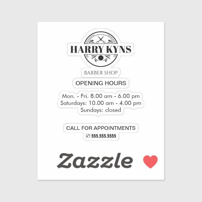 Sticker Heures d'ouverture du magasin de barrettes personn (Feuille)