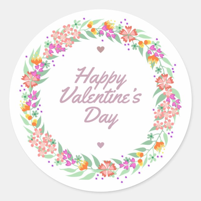 Sticker Heureuse Sainte-Valentin à couronne floral (Devant)
