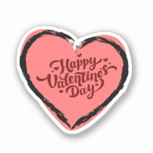 Sticker Heureuse Sainte-Valentin avec chevalet à coeur ros