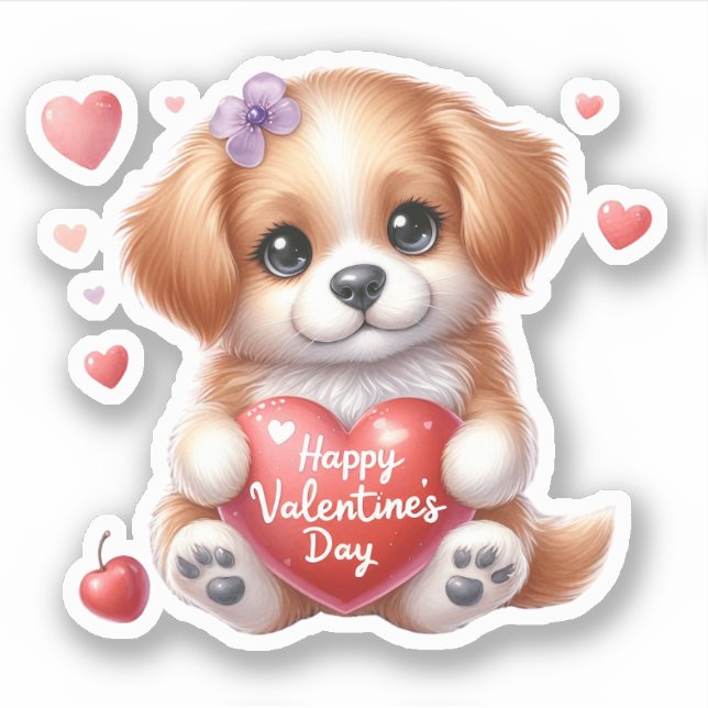 Sticker Heureuse Sainte-Valentin des coeurs de chiots mign (Devant)
