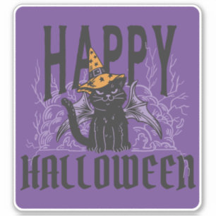 STICKER HEUREUX HALLOWEEN CHAT NOIR AVIONS