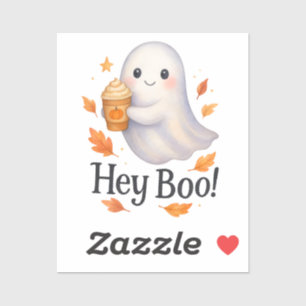 Sticker Hey Boo! – Citrouille fantôme au latte générée par