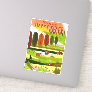 Sticker Highland Cow Fields Art C'est mon Happy Place