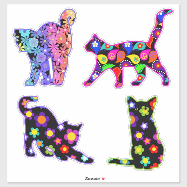 Sticker Hippie Kitties mignonne (Feuille)