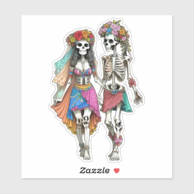 Sticker Hippie Skeleton Couple (Feuille)