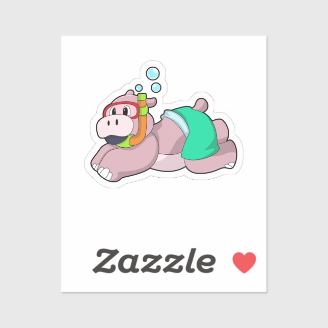 Sticker Hippo at Diving with Snorkel (Feuille)