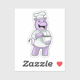Sticker Hippo comme chef avec bol