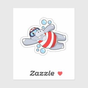 Sticker Hippo comme Plongeur avec lunettes de natation
