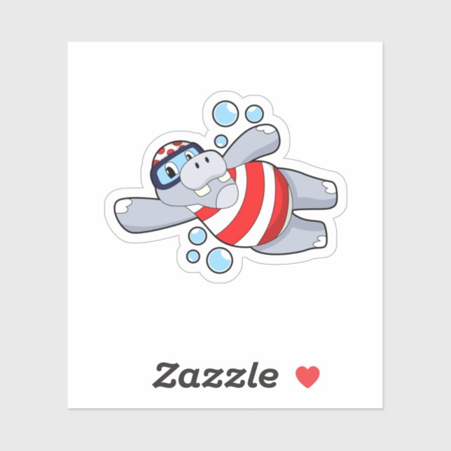 Sticker Hippo comme Plongeur avec lunettes de natation (Feuille)