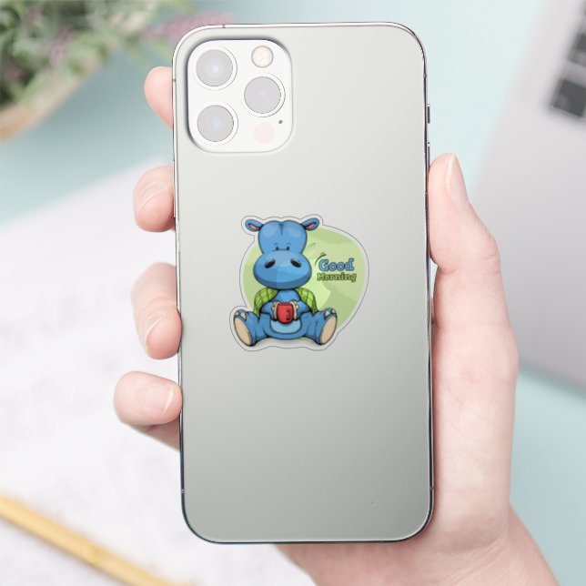 Sticker Hippo de dessin | 2"x 2"- transparent brillant (Téléphone)