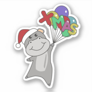 Sticker Hippo Joyeux Noël Animaux d'hiver Hippopotames Sti