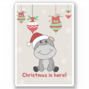 Sticker Hippo Joyeux Noël Animaux d'hiver Hippopotames Sti