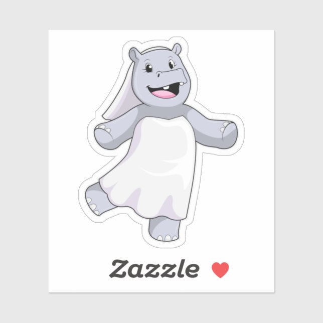 Sticker Hippo, mariée au voile (Feuille)