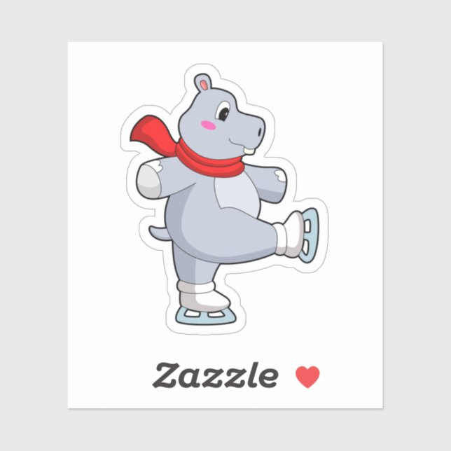 Sticker Hippo Patinage sur glace Patins sur glace (Feuille)