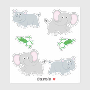 Sticker Hippopotames et éléphants Safari
