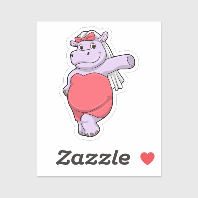 Sticker Hippopotampe en mariée avec voile et nœud (Feuille)