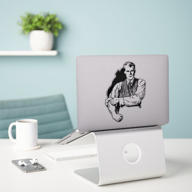 Sticker Homme en colère (Ordinateur portable sur le bureau)