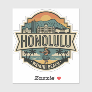 Sticker Honolulu Hawaii Skyline Beach Travel Badge