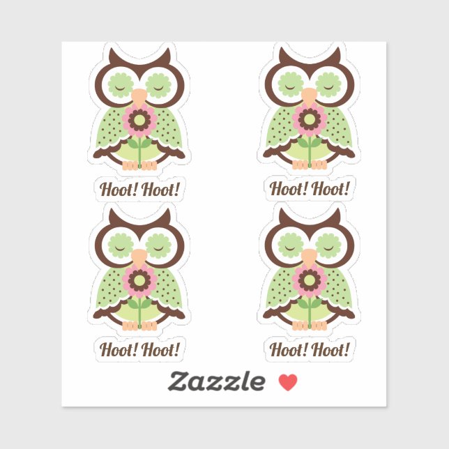 Sticker Hoot Hoot ! Ensemble adorable de quatre chouettes  (Feuille)