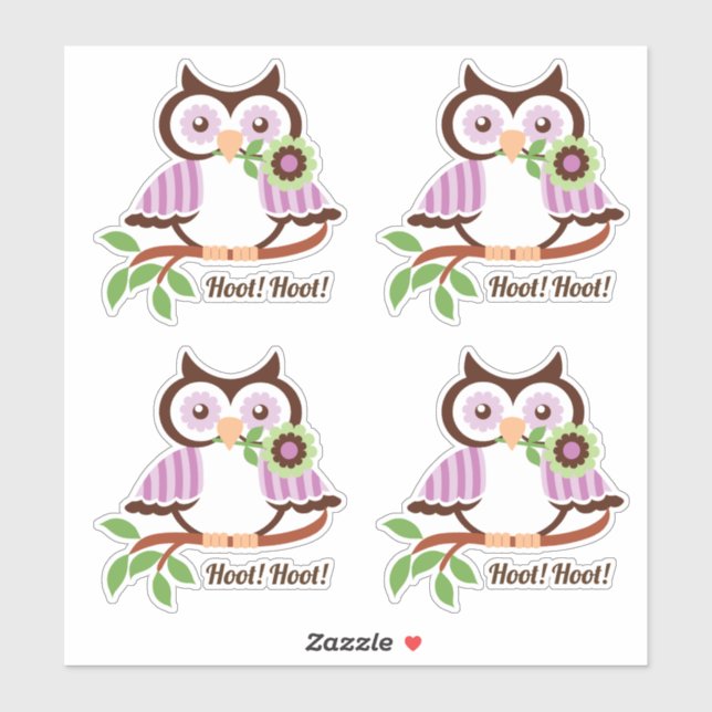 Sticker Hoot Hoot ! Ensemble de quatre chouettes chouettes (Feuille)