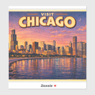 Sticker Horizon de Chicago et lac Michigan au crépuscule