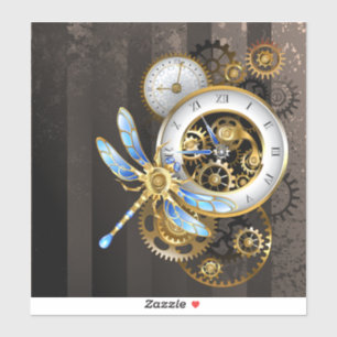 Sticker Horloge à vapeur avec libellule mécanique