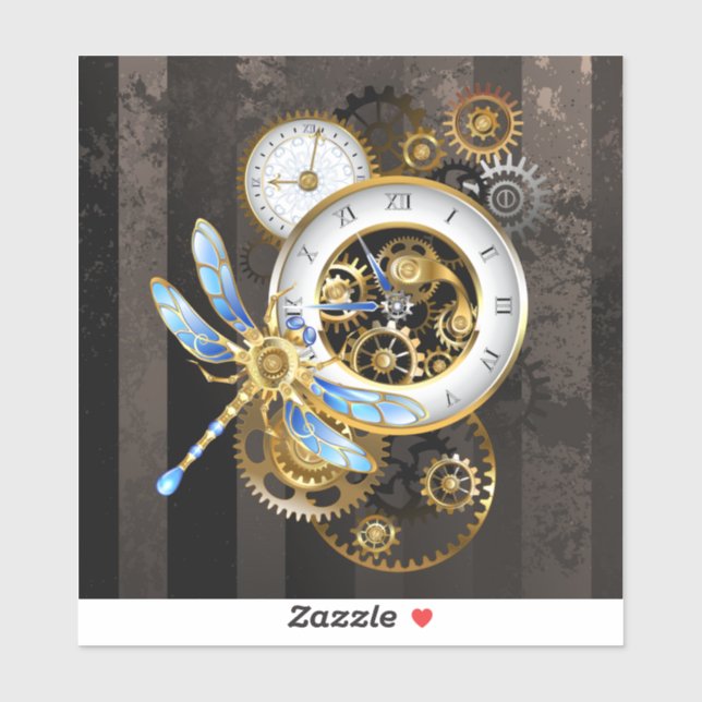 Sticker Horloge à vapeur avec libellule mécanique (Feuille)
