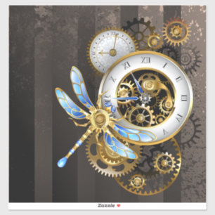Sticker Horloge à vapeur avec libellule mécanique