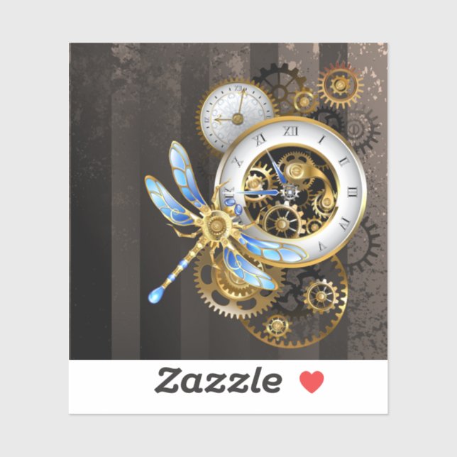 Sticker Horloge à vapeur avec libellule mécanique (Feuille)