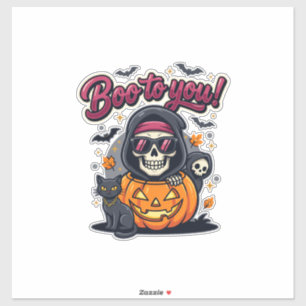 Sticker Hou à toi squelette de Halloween citrouille
