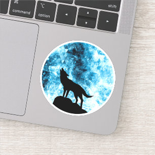 Sticker Howling Wolf Hiver neige bleue fumée Abstraite