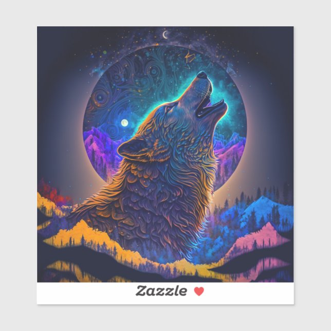 Sticker Howling Wolf Surreal Imaginaire (Feuille)