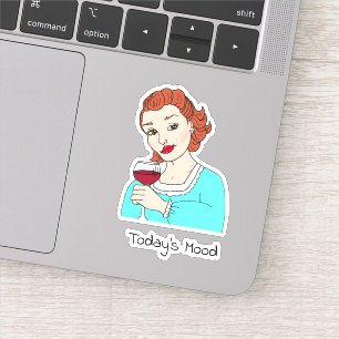 Sticker Humeur du jour, Dame Rétro avec Verre de Vin Rouge