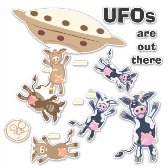 Sticker Humour d'enlèvement de vache UFO (Devant)