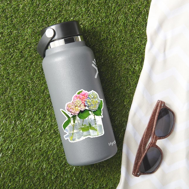 Sticker Hydrangées florales rose pâle bleu jaune vert (HydroFlask Insitu)