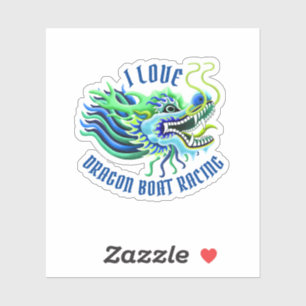 Sticker I Love Dragon Boat Racing Blue Green Logo