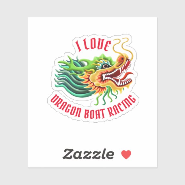 Sticker I Love Dragon Boat Racing Gold & Red Logo (Feuille)