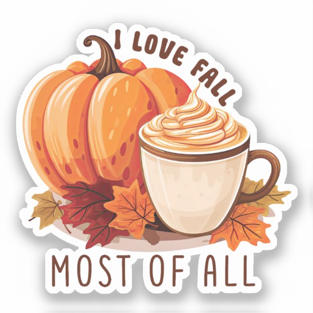 Sticker I Love Fall - Citrouille et Citrouille Spice Latte (Recto)