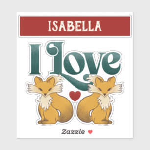 Sticker I Love Foxes with Heart