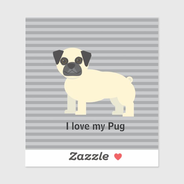 Sticker I love my Pug Gray Lined (Feuille)
