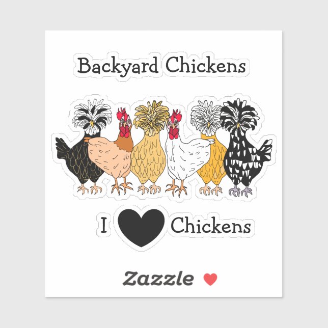 Sticker I Love Poulets Jardins dessinés à la main Poulets (Feuille)