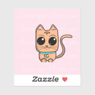 Sticker I Love You, Cute Caramel Cat Illustration Art Prin